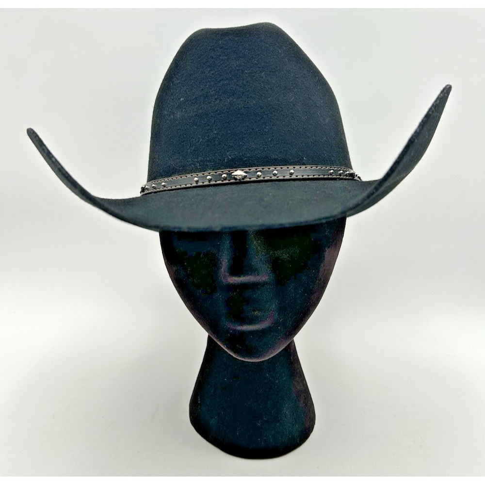 Justin 2X Black Hills Wool Cowboy Hat Size 7 3/8 Black Cattleman Western Felt